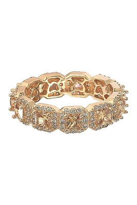 Gold-Tone Sterling Silver Asscher Cut Brown CZ Band Ring