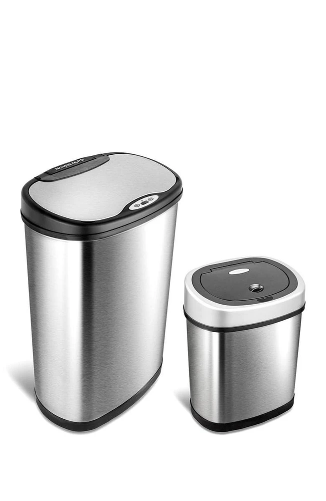 Oval Automatic Touchless Infrared Motion Sensor Trash Can Combo 2-Piece Set - 13.2 Gallons/2.1 Gallons
