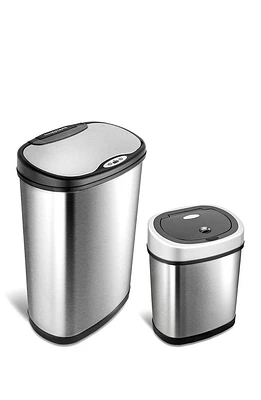 Oval Automatic Touchless Infrared Motion Sensor Trash Can Combo 2-Piece Set - 13.2 Gallons/2.1 Gallons