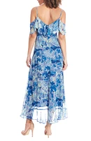 Cold Shoulder Chiffon Faux Wrap Dress
