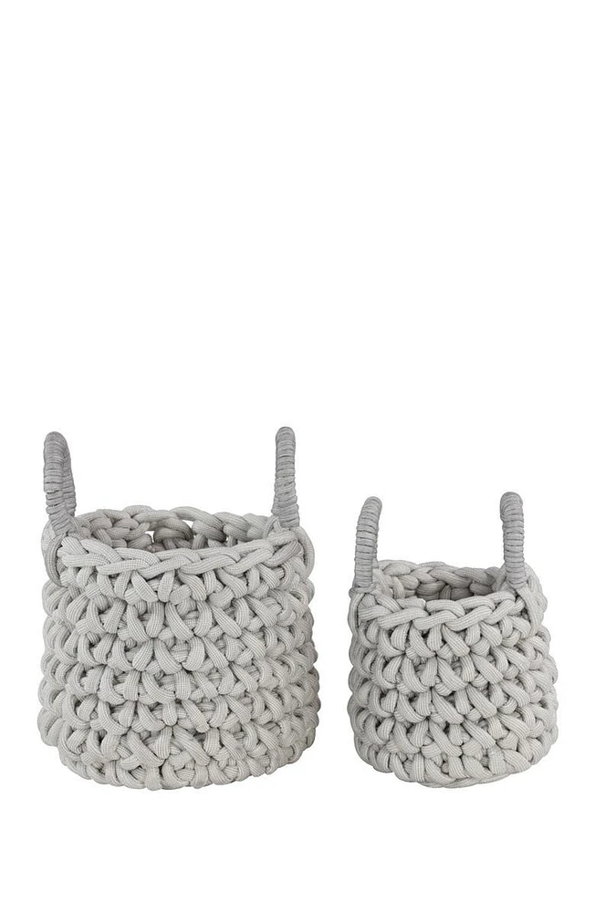Gray Fabric Coastal Storage Basket with Handles - Set of 2