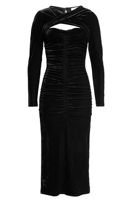 Sia Ruched Long Sleeve Velvet Maxi Dress