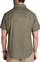 Solid Short Sleeve Cotton & Linen Button-Up Shirt
