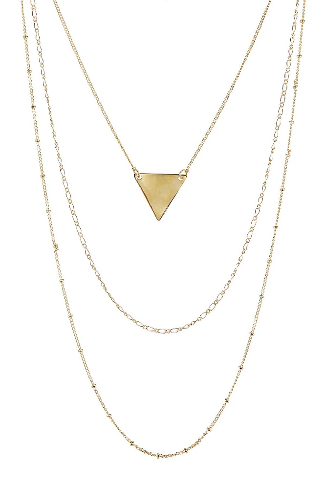Triple Chain Layered Triangle Necklace