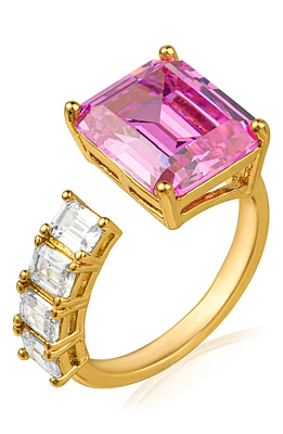 Emerald Cut Pink CZ & White CZ Open Band Ring - Size 7