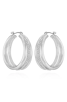 Crystal Pavé Three Row Hoop Earrings