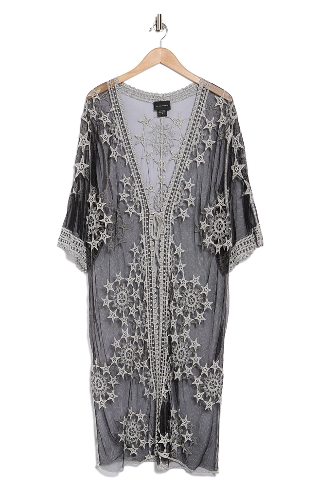 Embroidered Tie Front Duster