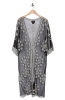 Embroidered Tie Front Duster