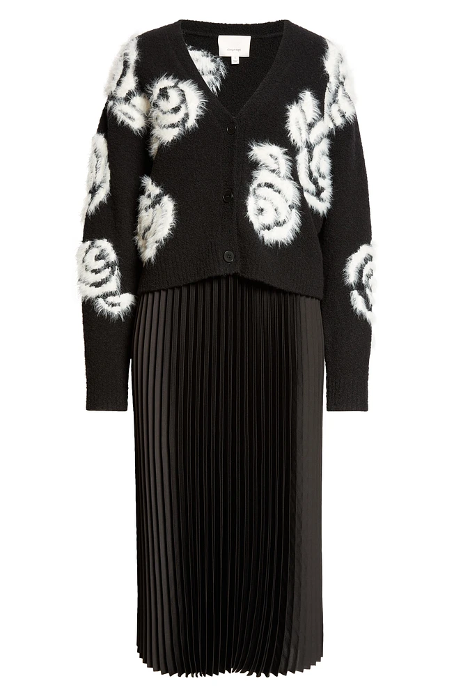 Aerin Abstract Floral Long Sleeve Sweater Dress