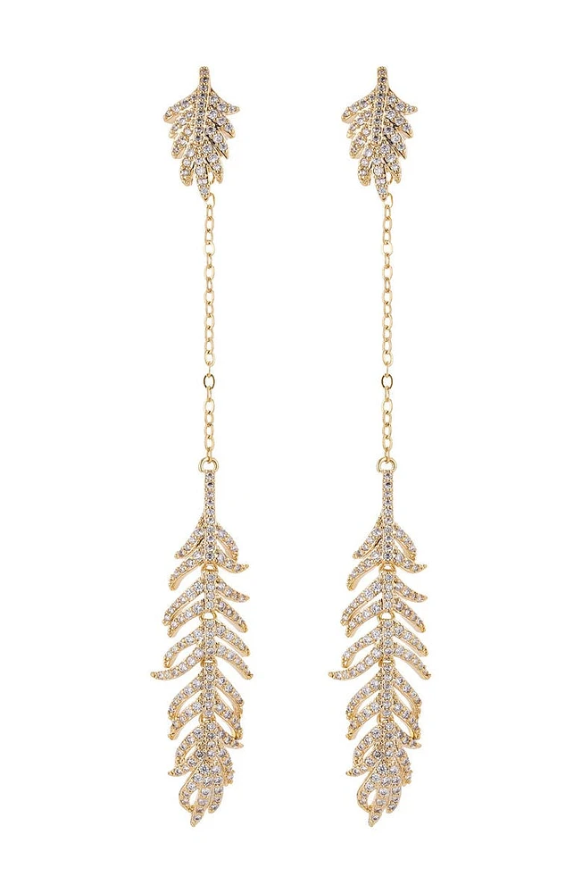 18K Yellow Gold Plated Feather Drop Earrings