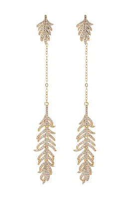 18K Yellow Gold Plated Feather Drop Earrings