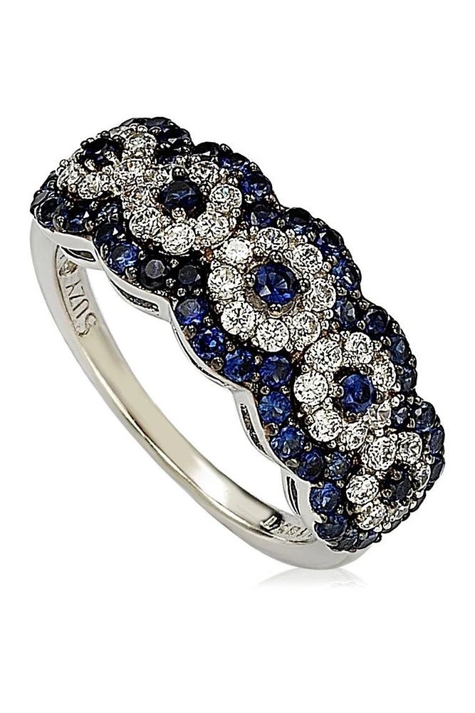 Two-Tone Blue Sapphire, Created White Sapphire & Brown Diamond Ring