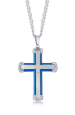 Stainless Steel Cubic Zirconia Cross Necklace