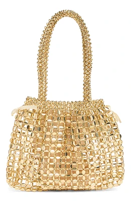 Metallic Beaded Top Handle Bag