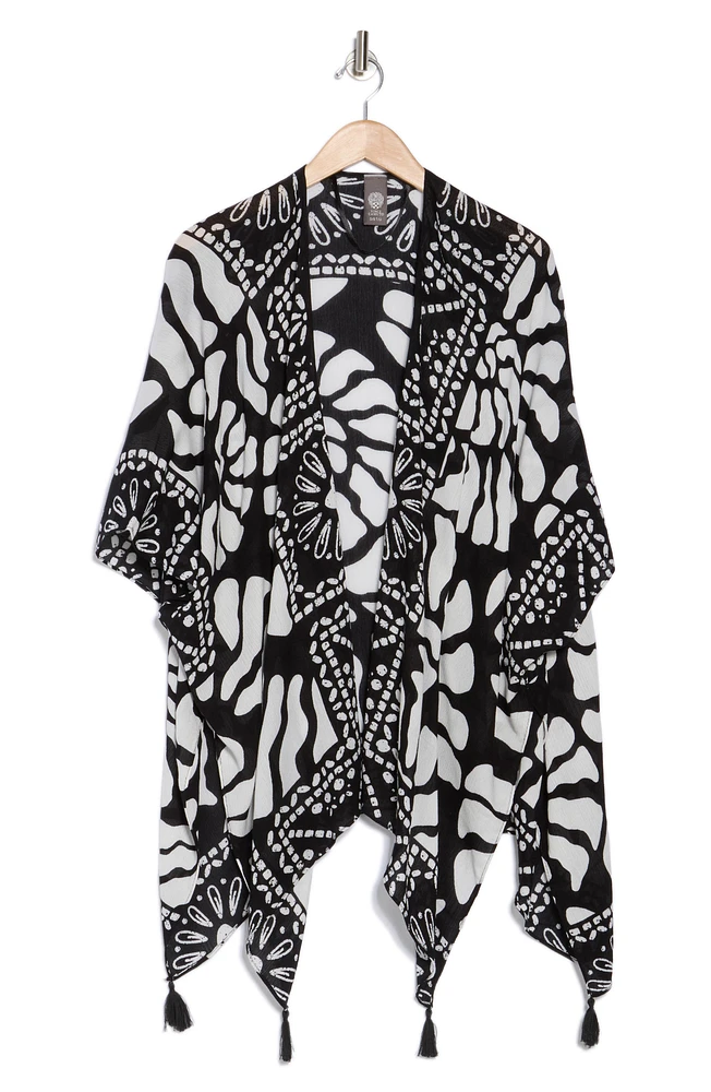 Abstract Tassel Trim Ruana