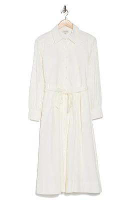 Pintucked Long Sleeve Cotton Poplin Shirtdress