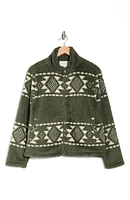 Geo Print Faux Fur Zip Jacket