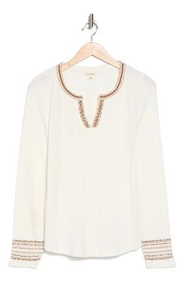 Embellished Split Neck Long Sleeve Henley