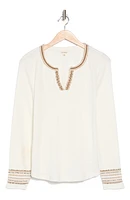 Embellished Split Neck Long Sleeve Henley