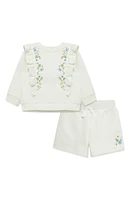 Embroidered Flower Fleece Pullover & Shorts Set