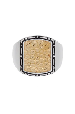 Sterling Silver & 18K Yellow Gold Pebbled Texture Ring - Size 10