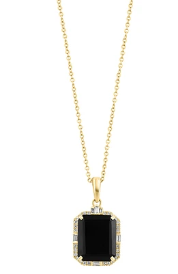 14K Gold Diamond Frame Onyx Pendant Necklace