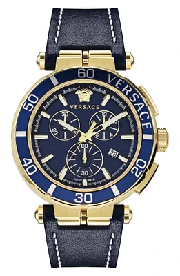 Greca Chronograph Leather Strap Watch, 45mm