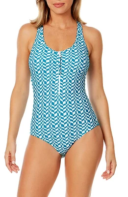 Zip Front Racerback One-Piece Swimsuit