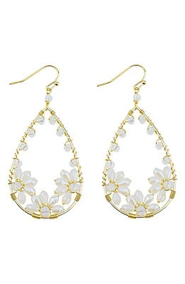 White Crystal Flower Teardrop Earrings