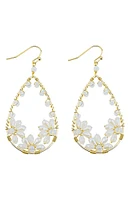 White Crystal Flower Teardrop Earrings