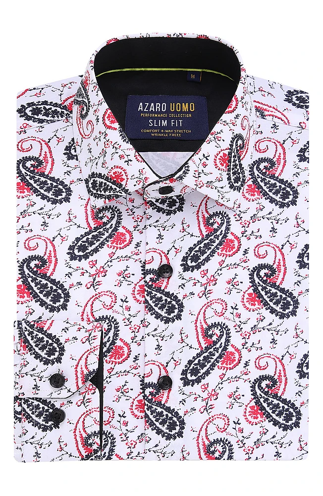 Slim Fit Paisley Print Performance Dress Shirt