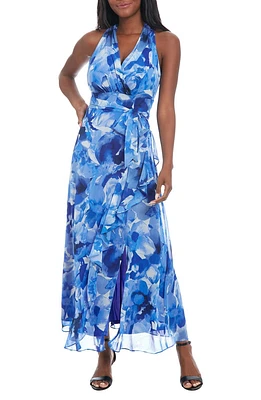 Floral Ruffle Sleeveless Chiffon Maxi Dress