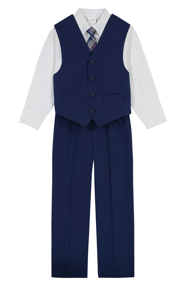 Kids' Diamond Texture Button-Up Shirt, Vest, Tie & Pants Set