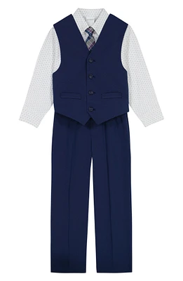 Kids' Diamond Texture Button-Up Shirt, Vest, Tie & Pants Set