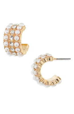 Faux Pearl & Crystal Hoop Earrings