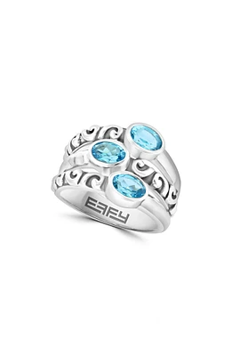 Sterling Silver Blue Topaz 3-Stone Ring