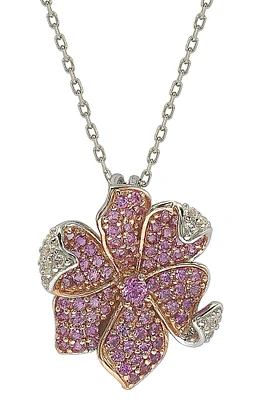 Sterling Silver Pink Sapphire Flower Pendant Necklace