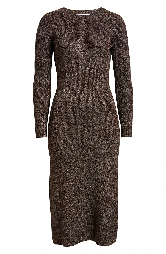 Metallic Long Sleeve Midi Sweater Dress
