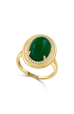 14K Gold Jade & Diamond Halo Ring