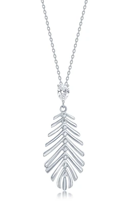 Sterling Silver CZ Leaf Pendant Necklace