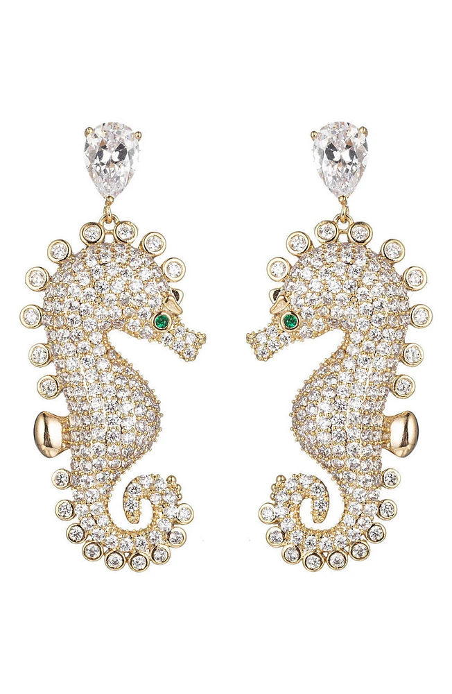 Pavé CZ Seahorse Drop Earrings