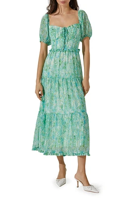 Floral Bustier Bodice Tiered Midi Dress