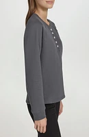 Rhinestone Button Long Sleeve Fleece Henley