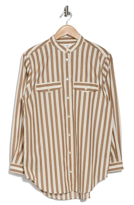 Stripe Pocket Button-Up Tunic Shirt