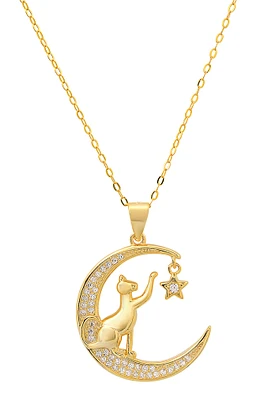 Cubic Zirconia Cat, Moon & Star Pendant Necklace