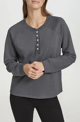 Rhinestone Button Long Sleeve Fleece Henley