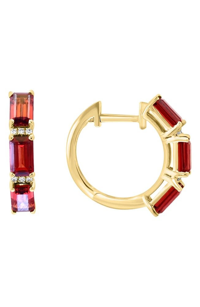 Garnet & Diamond Hoop Earrings - 0.04ct.