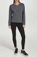 Rhinestone Button Long Sleeve Fleece Henley