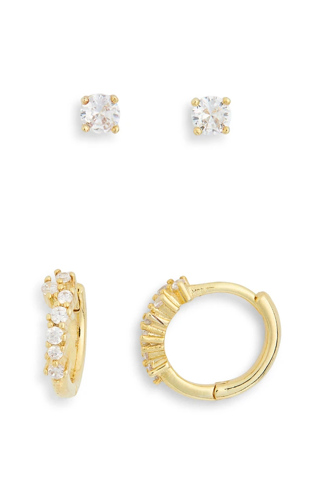 2-Pack CZ Studs & Hoop Earrings Set