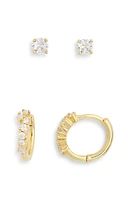 2-Pack CZ Studs & Hoop Earrings Set